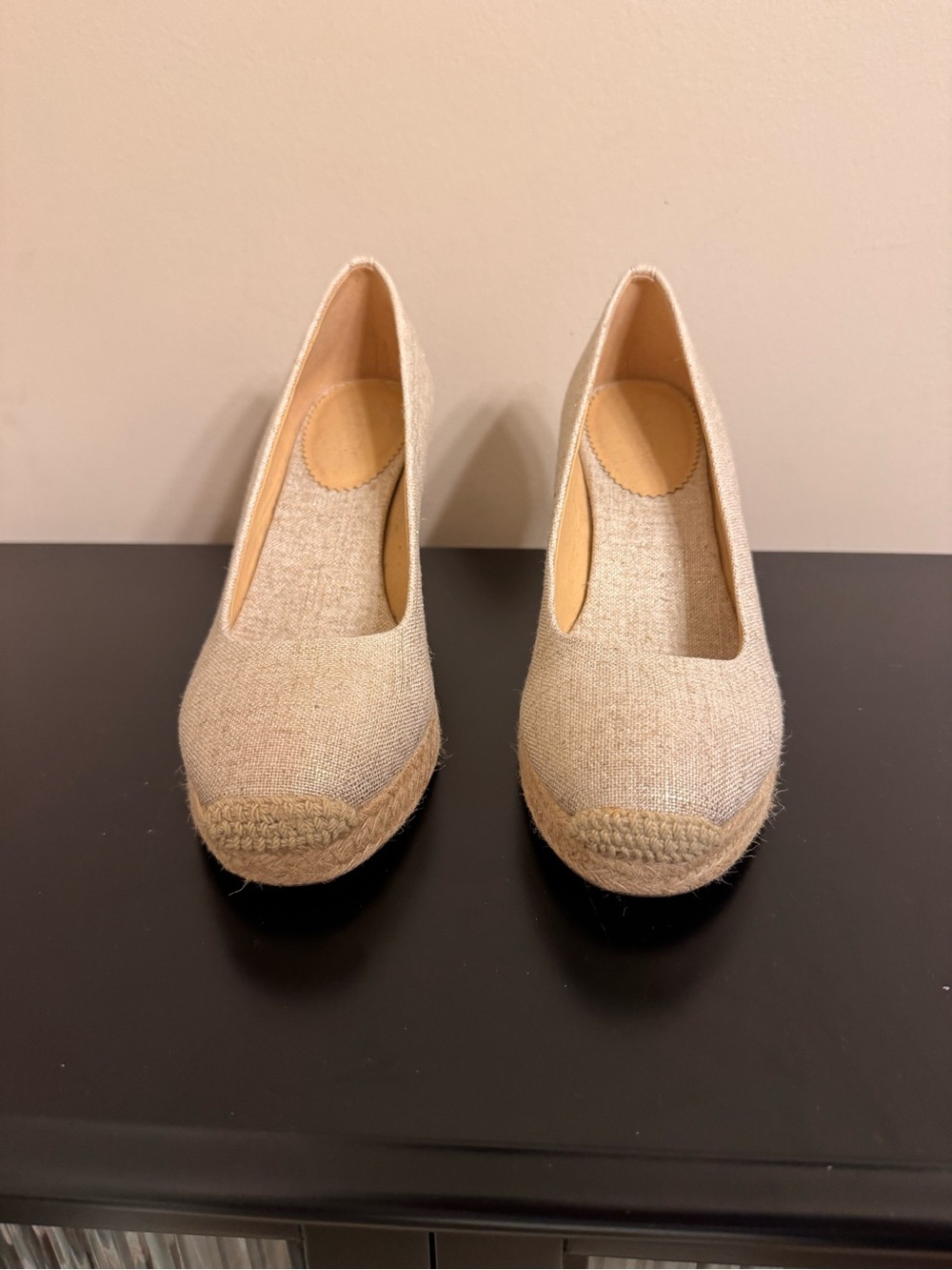 J. Crew Natural Linen Espadrille Wedge Pumps